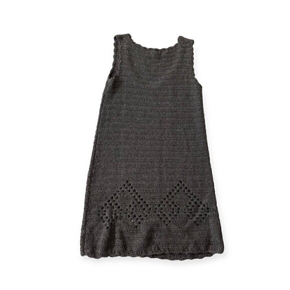 Prada Gray Crochet Knit Dress in Alpaca/Aool, Sleeveless Midi dress, Size 46 Ita - Picture 4 of 16